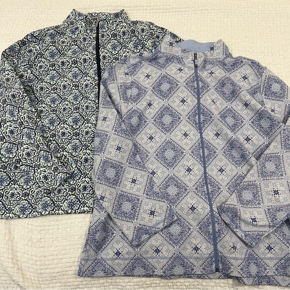 Talbots Midweight Zip Jacket Bundle Blue Prints S… - image 1
